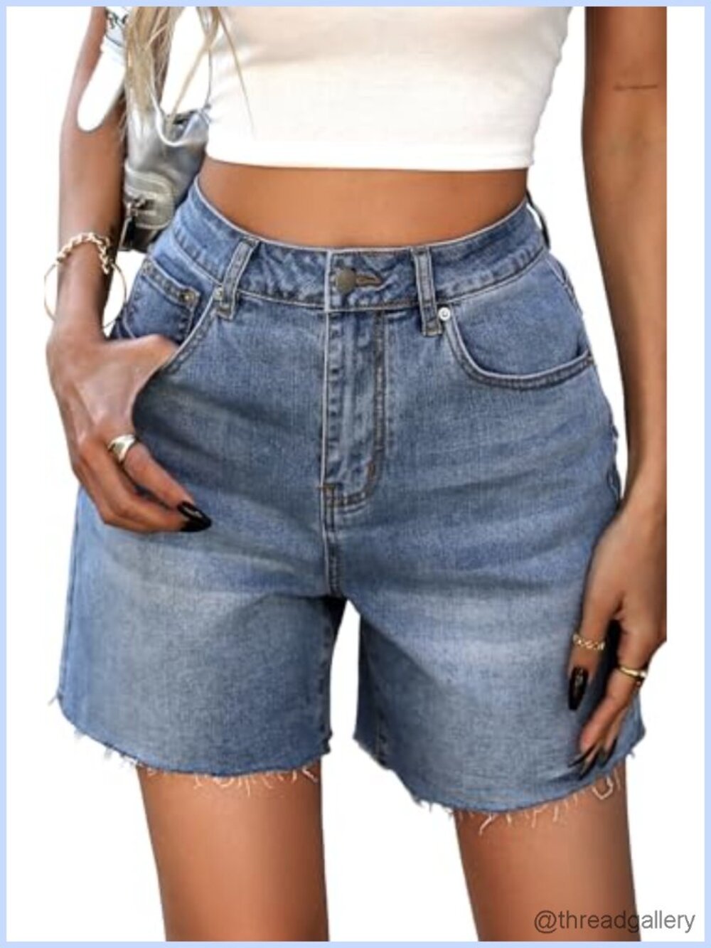 Women's High Waist Raw Hem Mom Jean Shorts Distressed Denim Relaxed Fit Summer